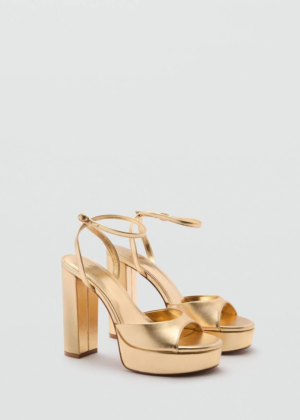 Gold Metallic-Effect Heeled Sandals, , medium