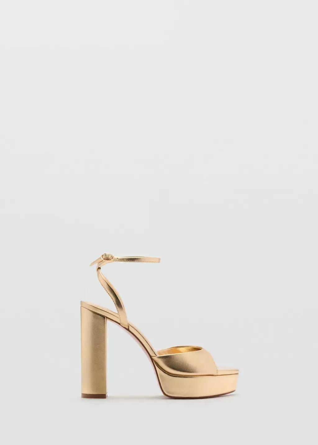 Gold Metallic-Effect Heeled Sandals, , large image number 3