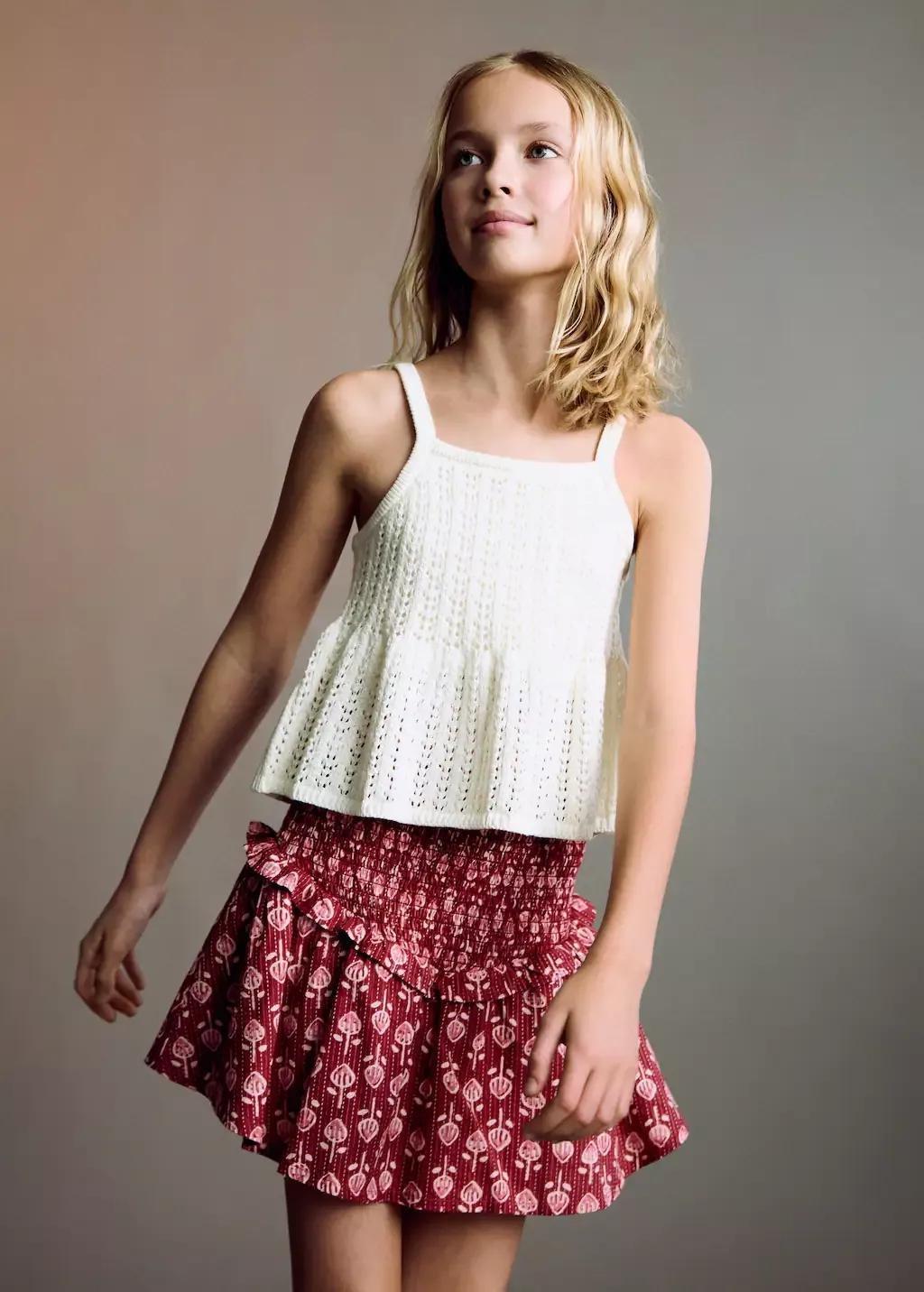 Red Ruffled Gathered Mini Skirt, Kids Girl, , medium