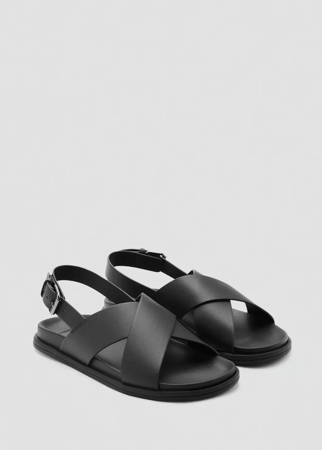 Black Solid Strappy Sandals, , medium