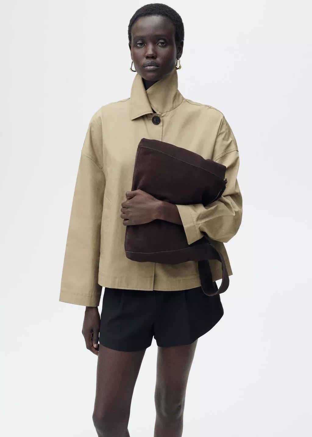 Khaki Straight Cotton Jacket With Buttons, , large image number 1