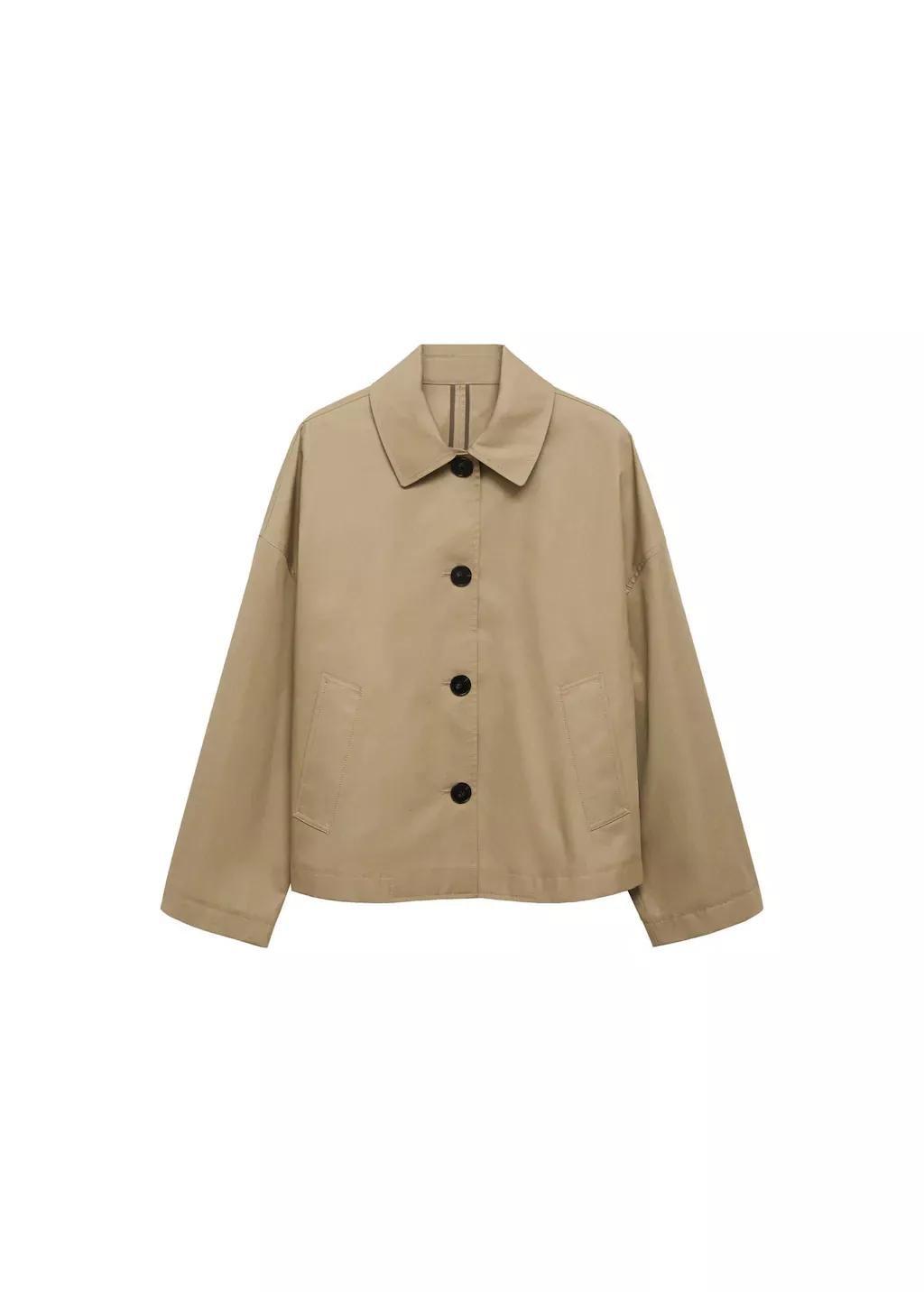 Khaki Straight Cotton Jacket With Buttons, , large image number 3