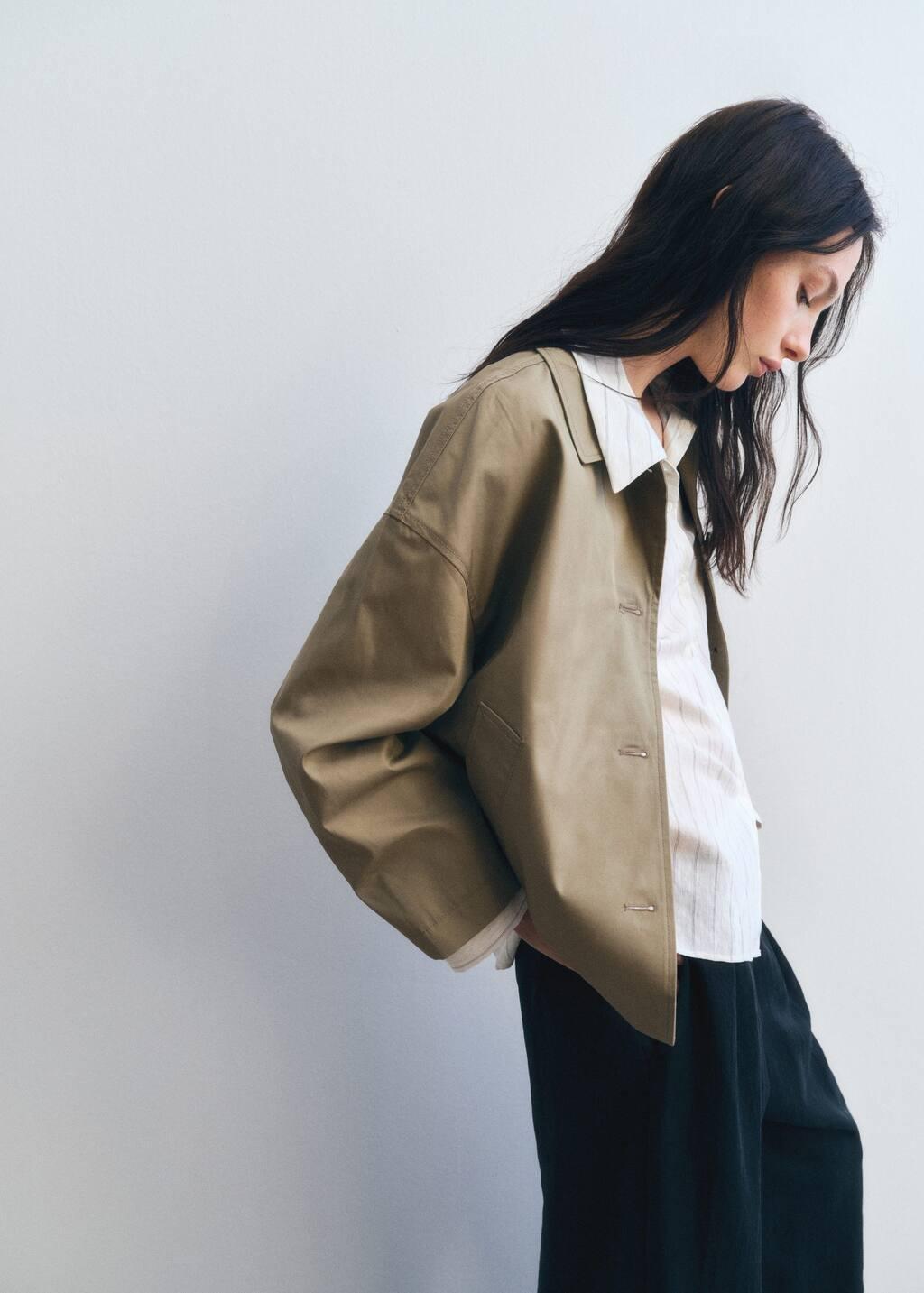 Khaki Straight Cotton Jacket With Buttons, , large image number 5
