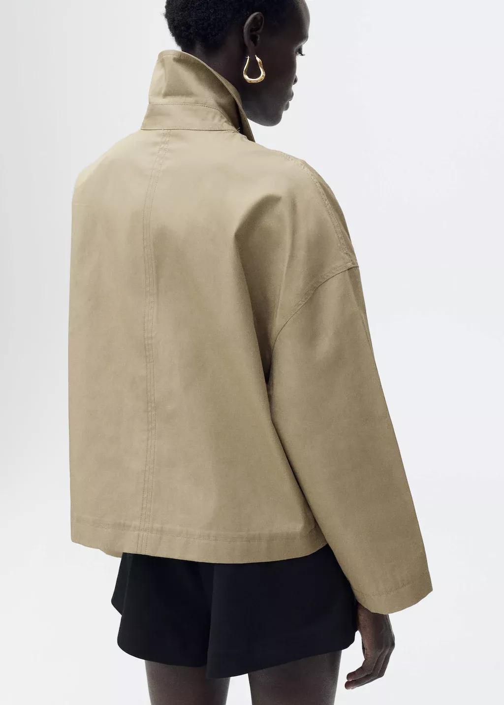 Khaki Straight Cotton Jacket With Buttons, , large image number 6