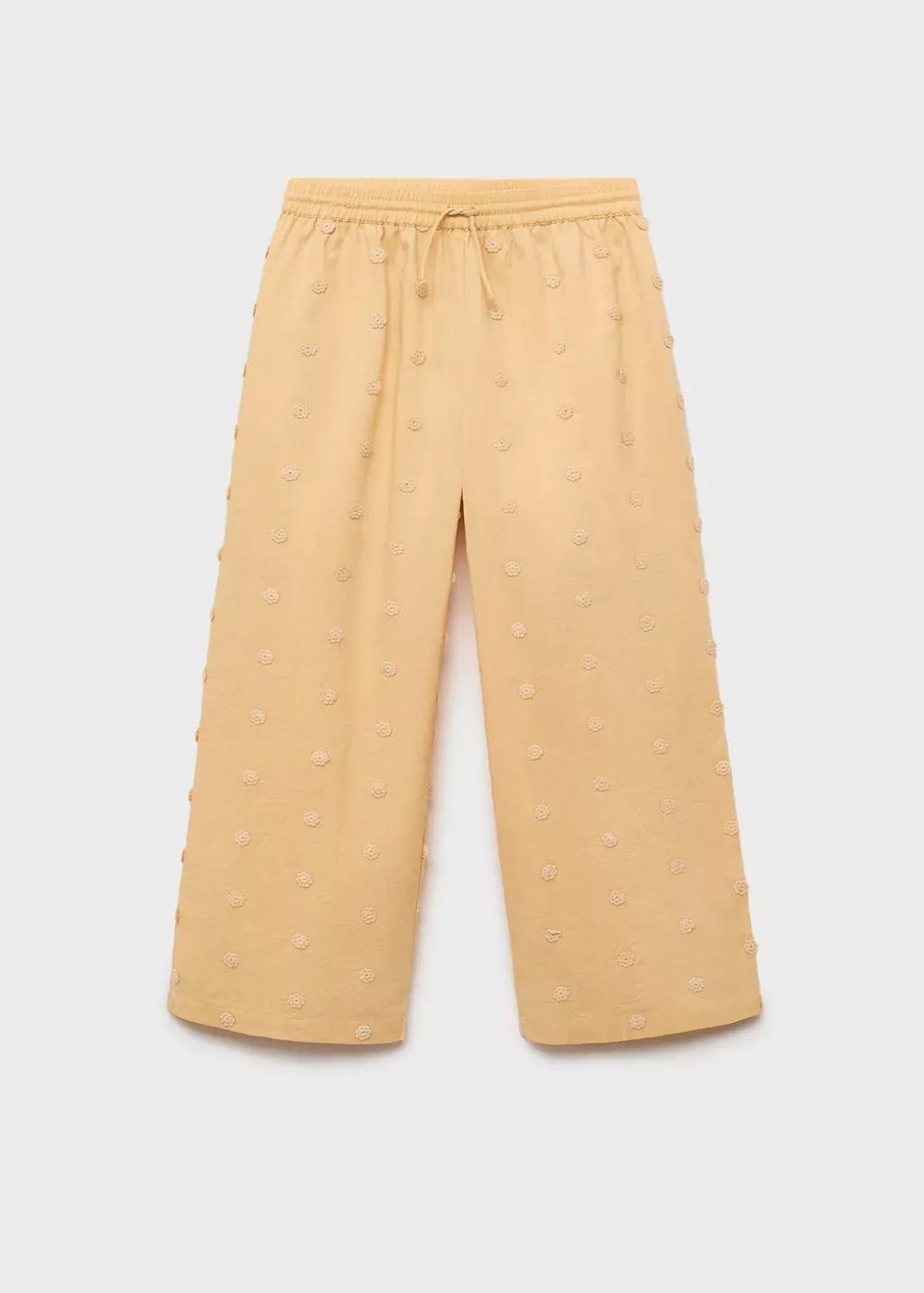 Yellow Long Trousers With Embroidered Details, Kids Girl, , large image number 0