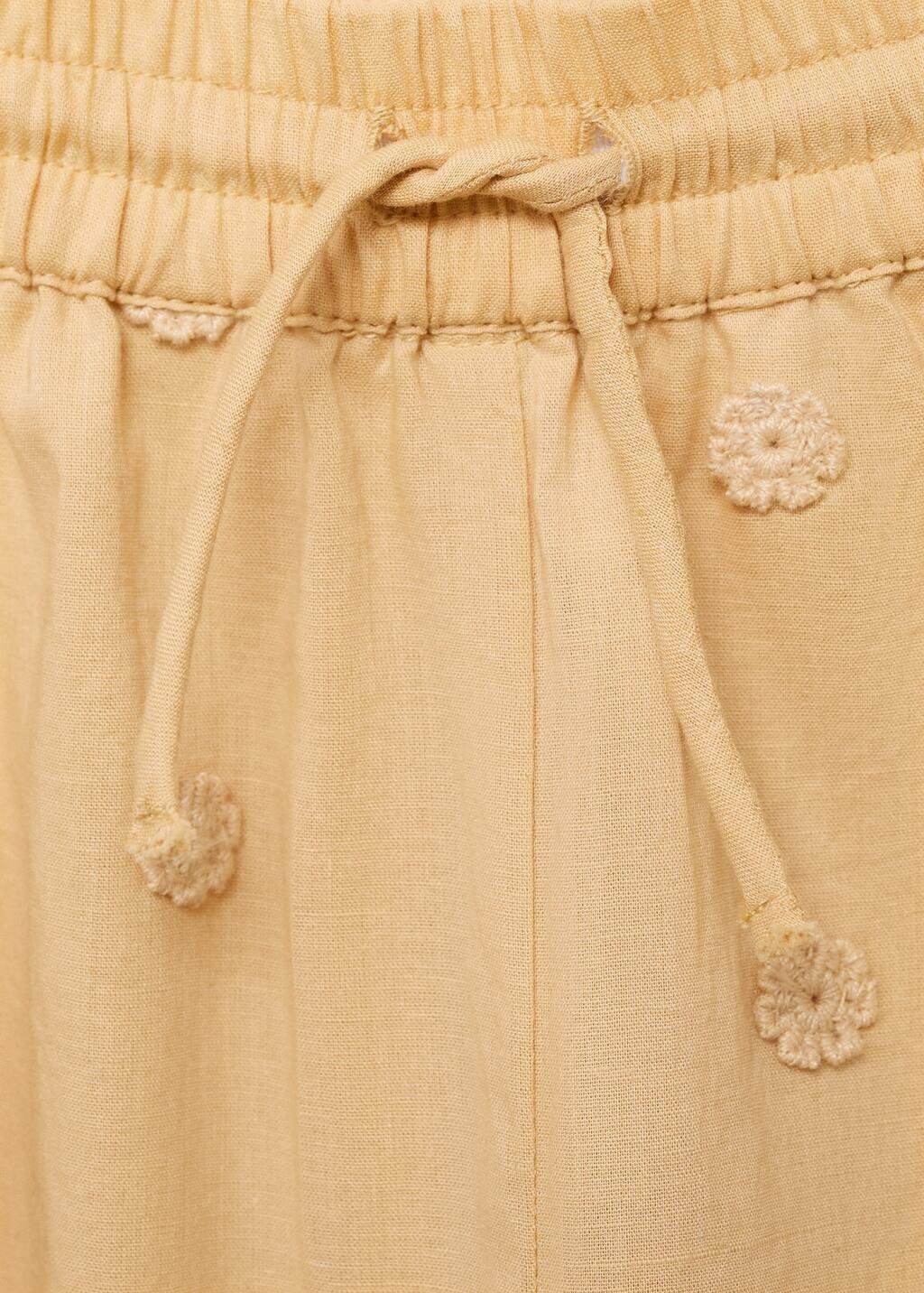 Yellow Long Trousers With Embroidered Details, Kids Girl, , large image number 1