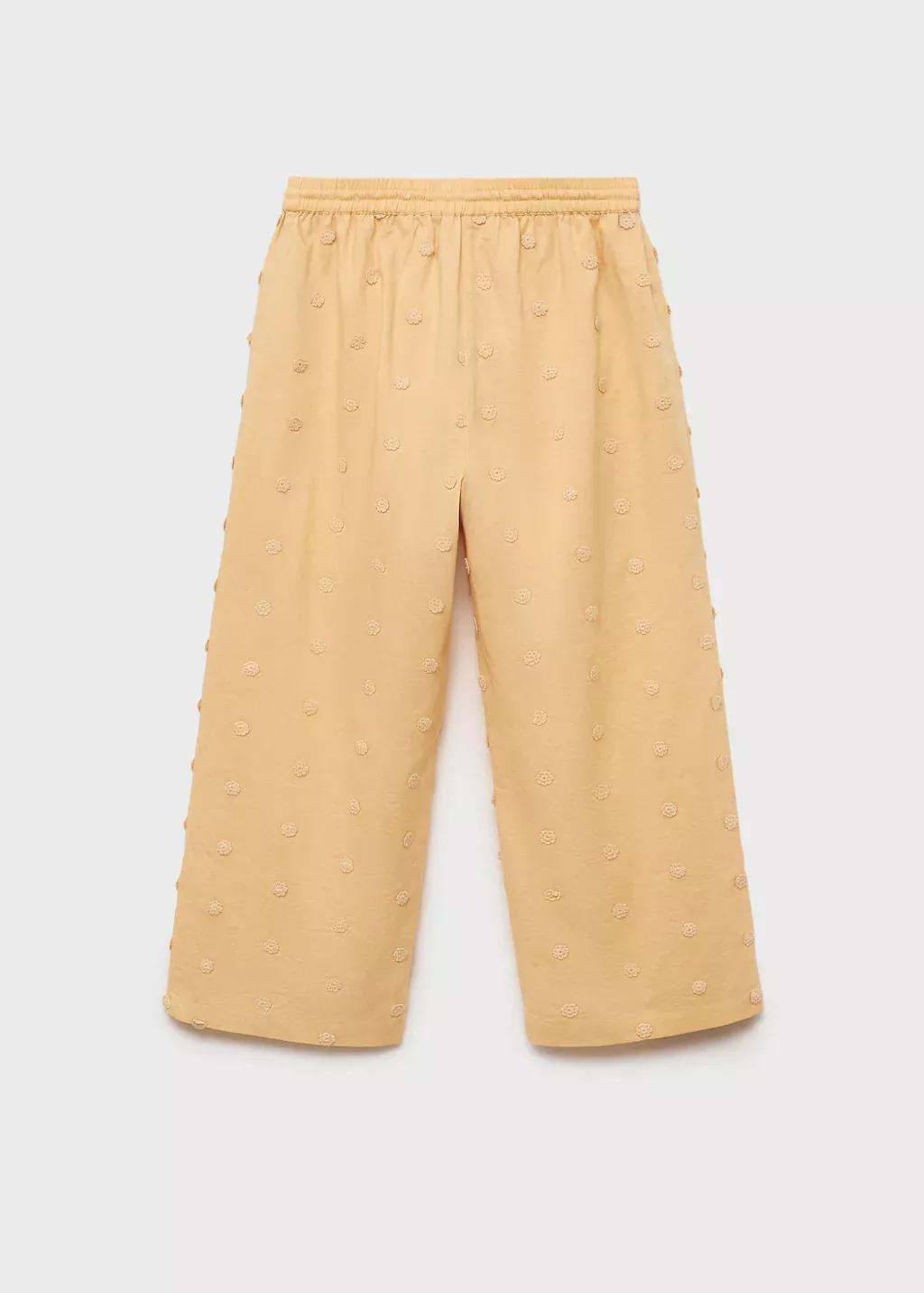 Yellow Long Trousers With Embroidered Details, Kids Girl, , large image number 2
