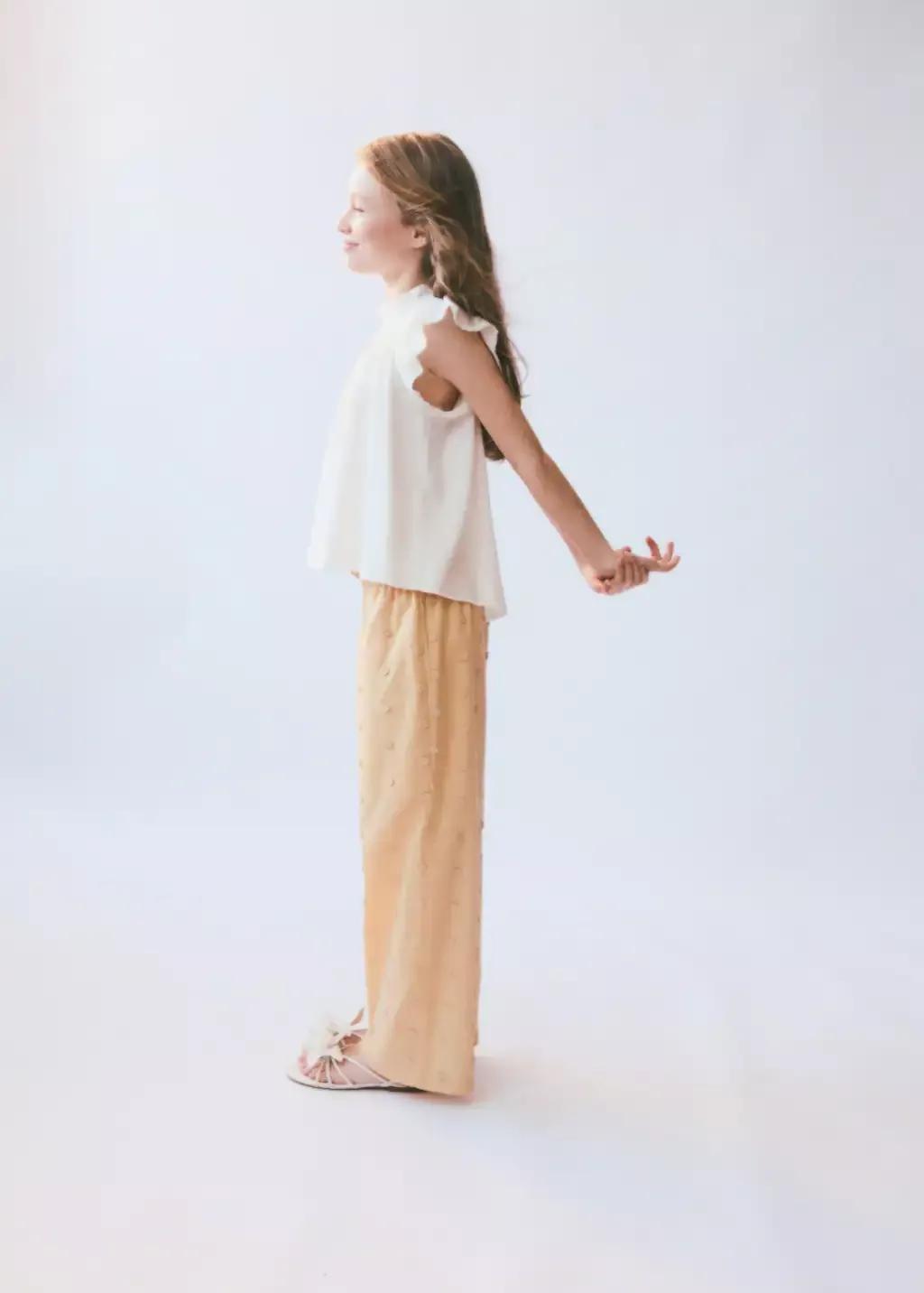 Yellow Long Trousers With Embroidered Details, Kids Girl, , large image number 3