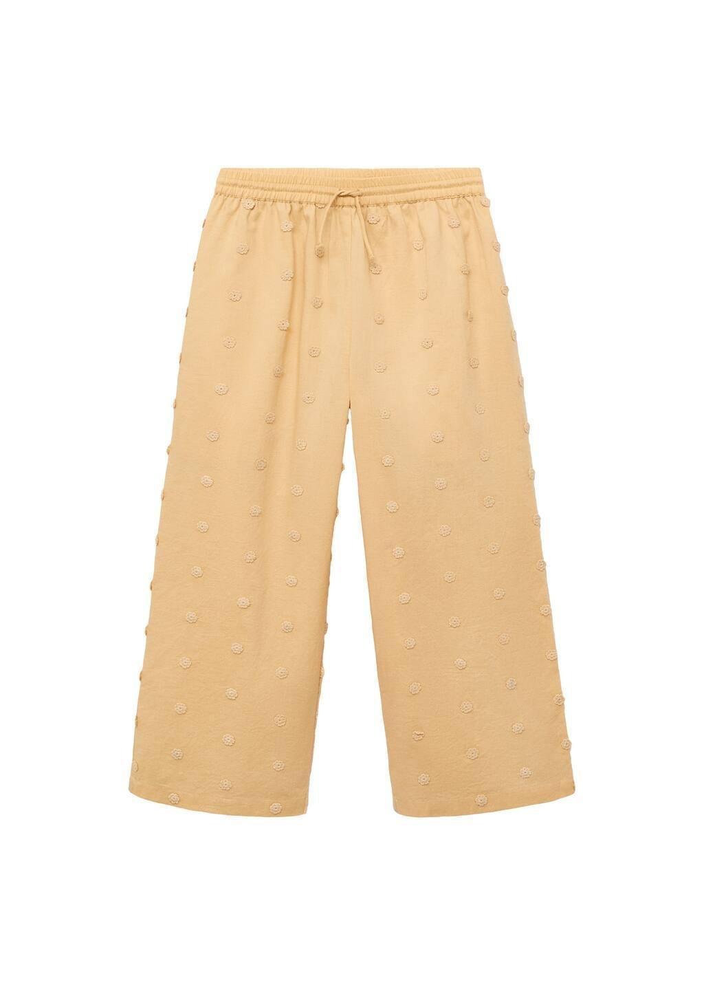 Yellow Long Trousers With Embroidered Details, Kids Girl, , large image number 4
