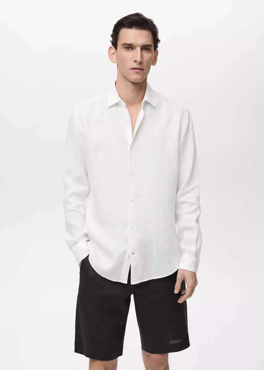 White 100% Linen Regular Fit Shirt, , medium
