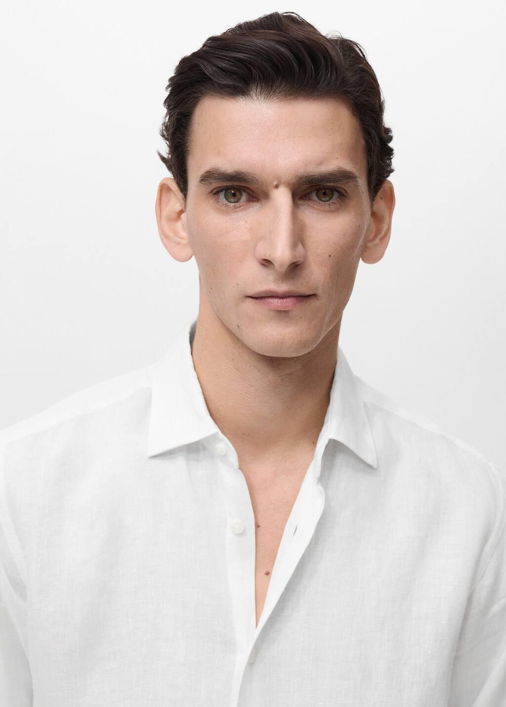 White 100% Linen Regular Fit Shirt, , large image number 1