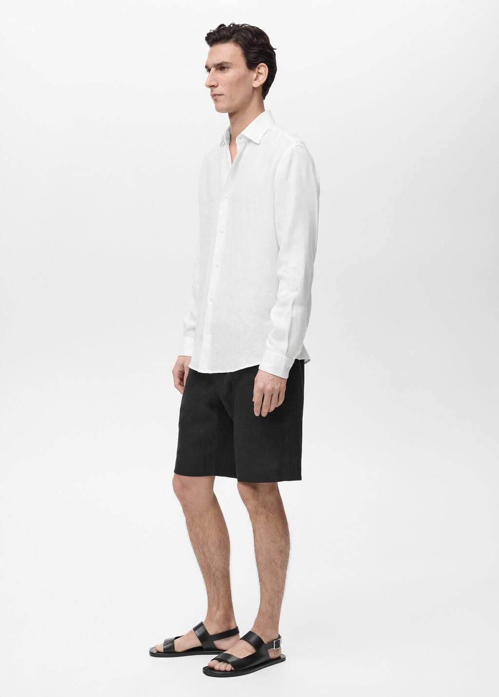 White 100% Linen Regular Fit Shirt, , large image number 3