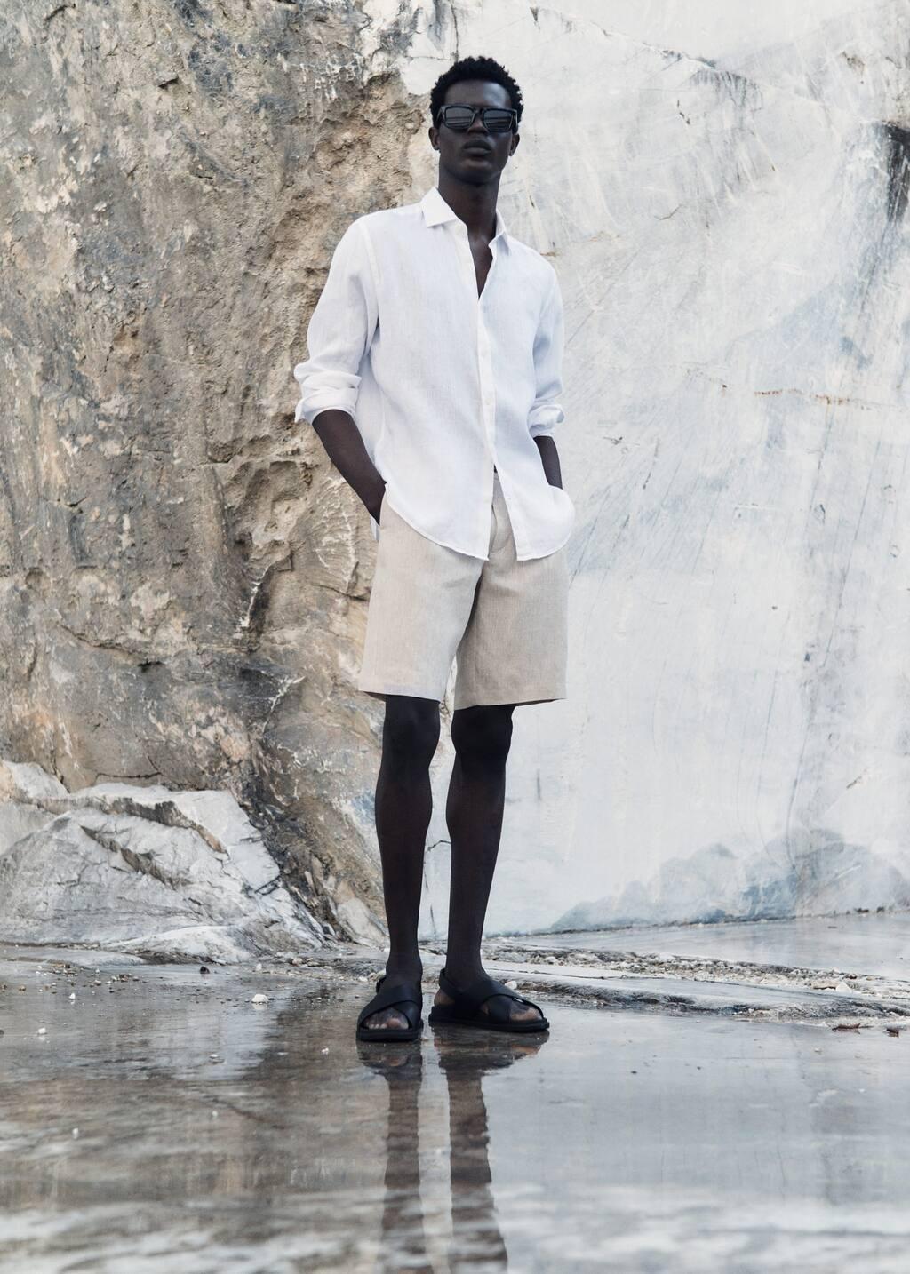 White 100% Linen Regular Fit Shirt, , large image number 5