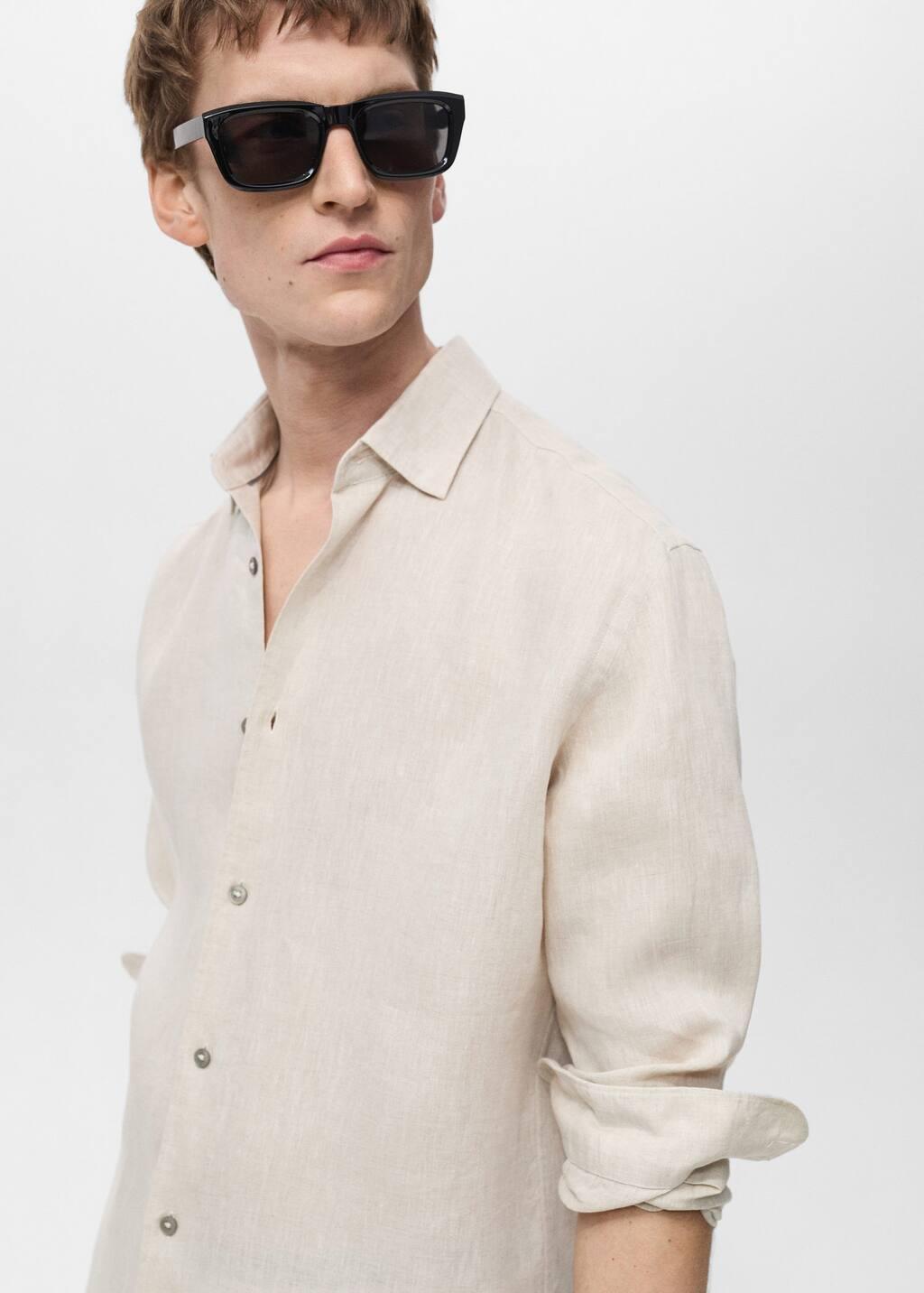 Brown Lt Pastel 100% Linen Regular Fit Shirt, , large image number 1