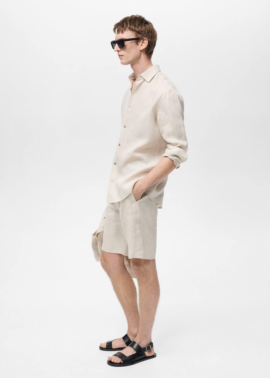 Brown Lt Pastel 100% Linen Regular Fit Shirt, , large image number 3