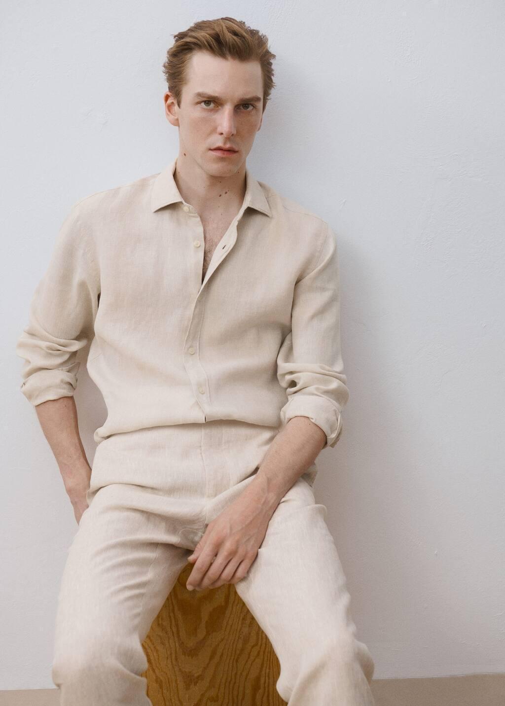 Brown Lt Pastel 100% Linen Regular Fit Shirt, , large image number 5
