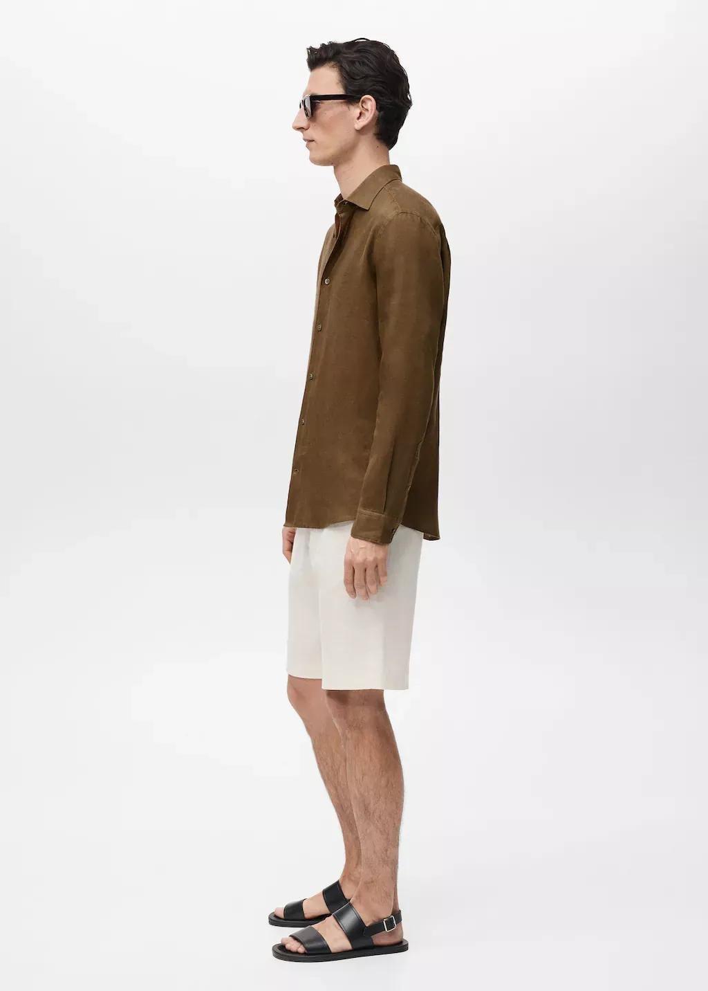 Khaki 100% Linen Regular Fit Shirt, , large image number 3