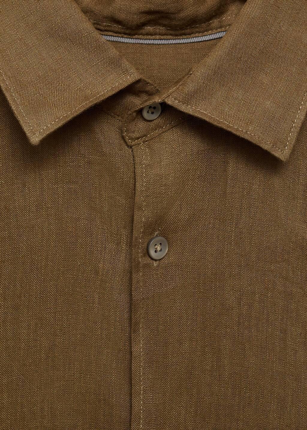 Khaki 100% Linen Regular Fit Shirt, , large image number 4