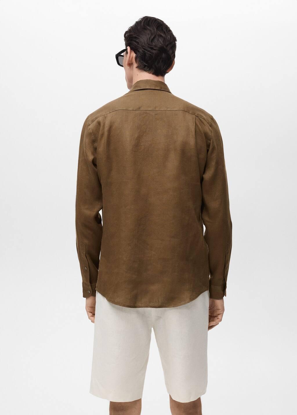 Khaki 100% Linen Regular Fit Shirt, , large image number 6