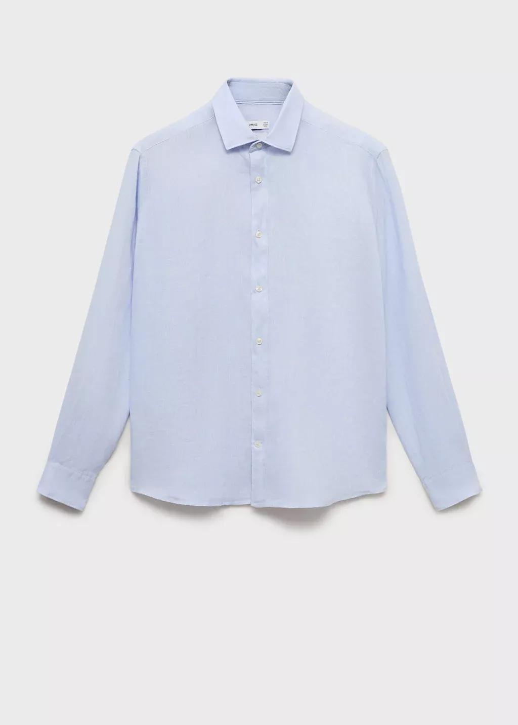 Blue Lt Pastel 100% Linen Regular Fit Shirt, , large image number 0