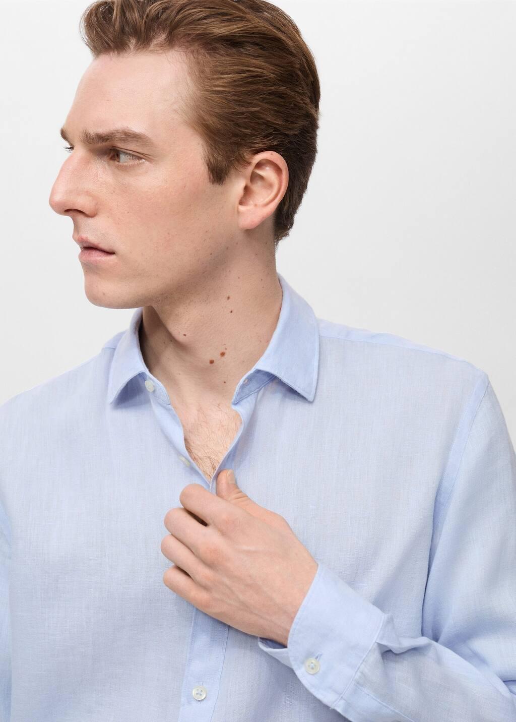 Blue Lt Pastel 100% Linen Regular Fit Shirt, , large image number 2