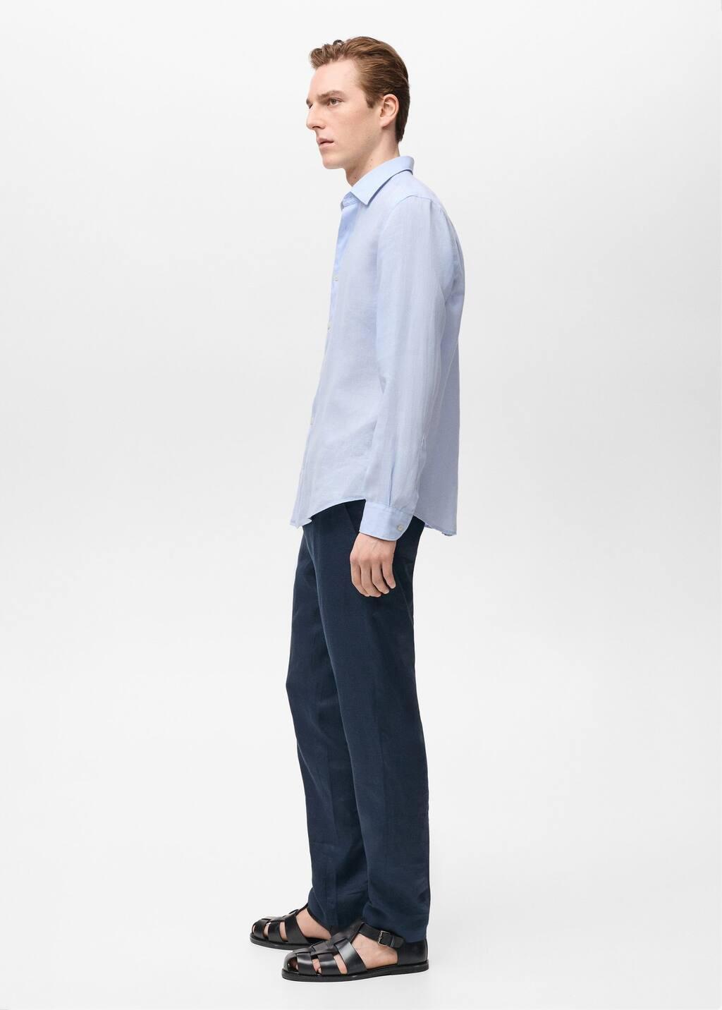 Blue Lt Pastel 100% Linen Regular Fit Shirt, , large image number 3