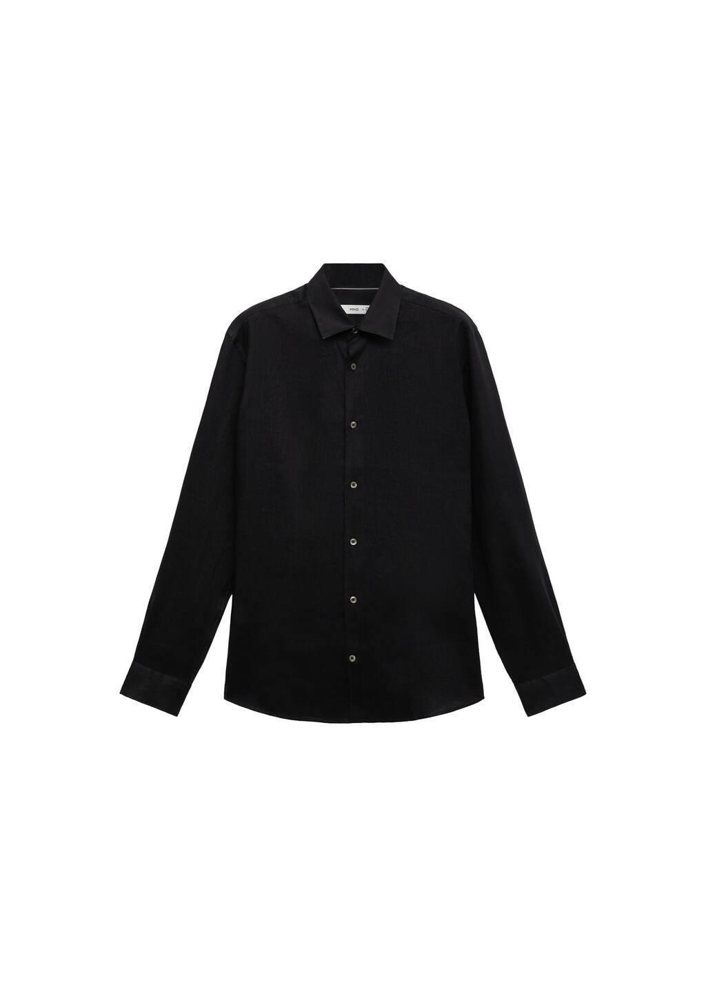 Black 100% Linen Regular Fit Shirt, , large image number 2
