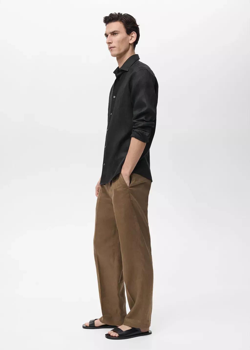 Black 100% Linen Regular Fit Shirt, , large image number 3