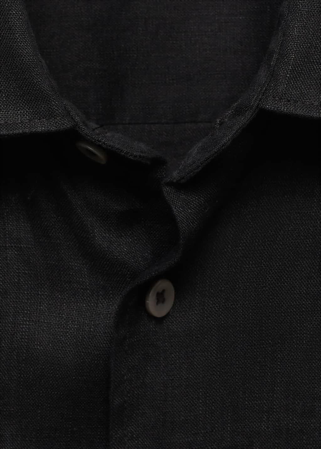 Black 100% Linen Regular Fit Shirt, , large image number 4