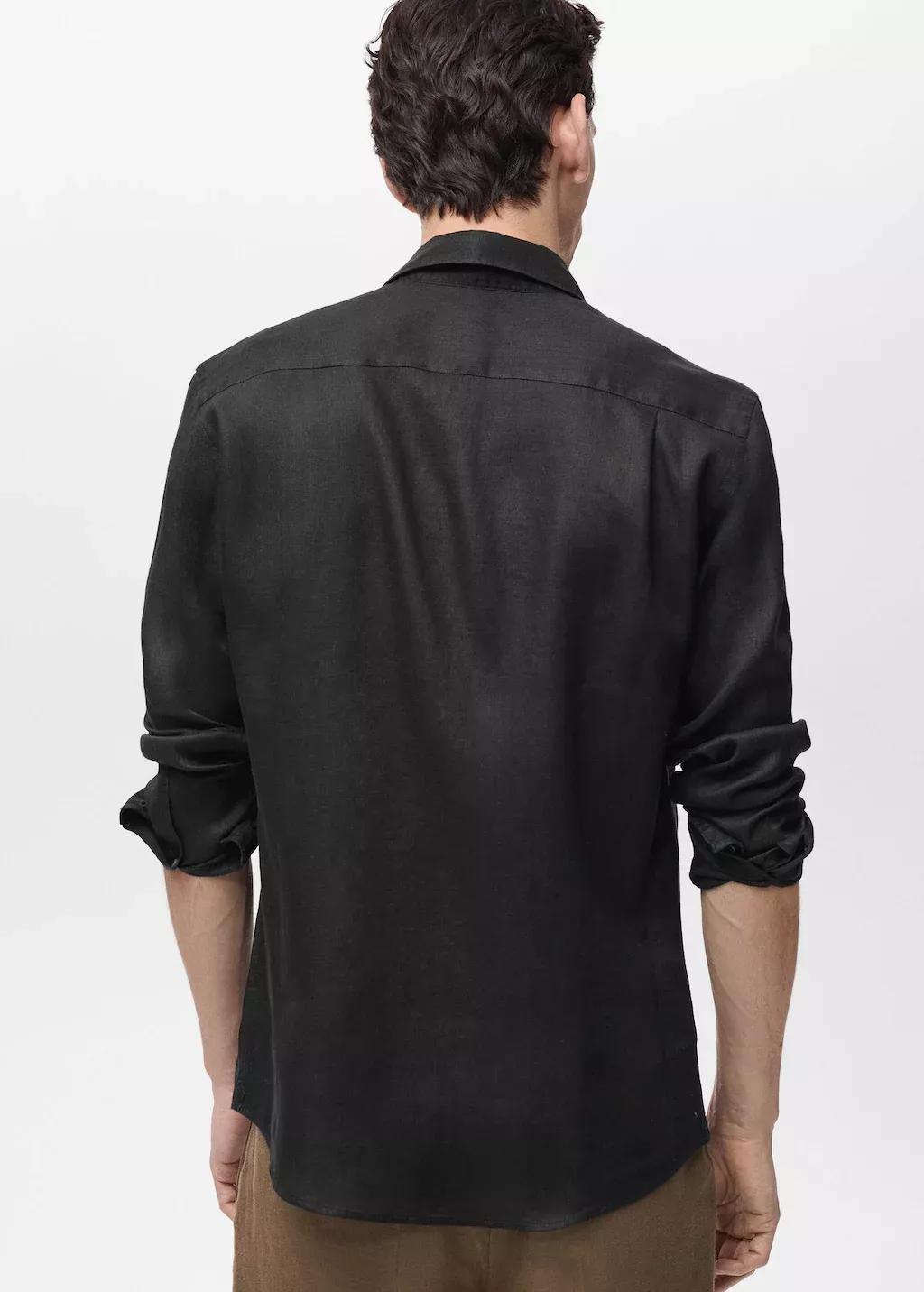 Black 100% Linen Regular Fit Shirt, , large image number 6