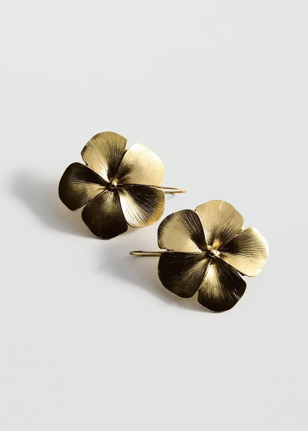 Gold Flower Design Earrings, Gold, large image number 0