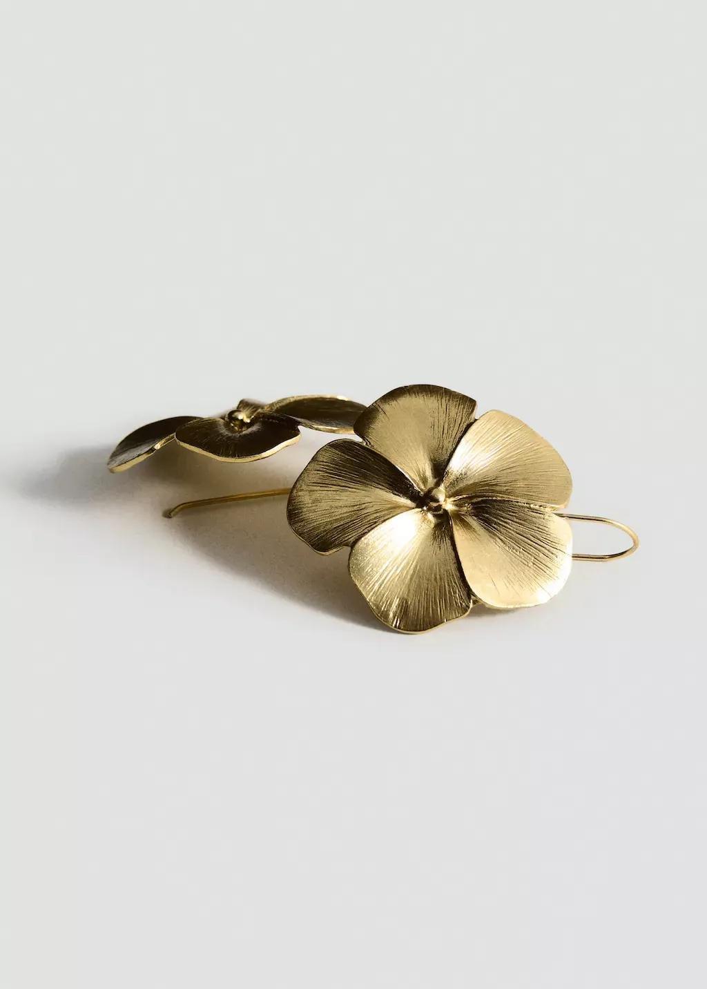 Gold Flower Design Earrings, Gold, large image number 1
