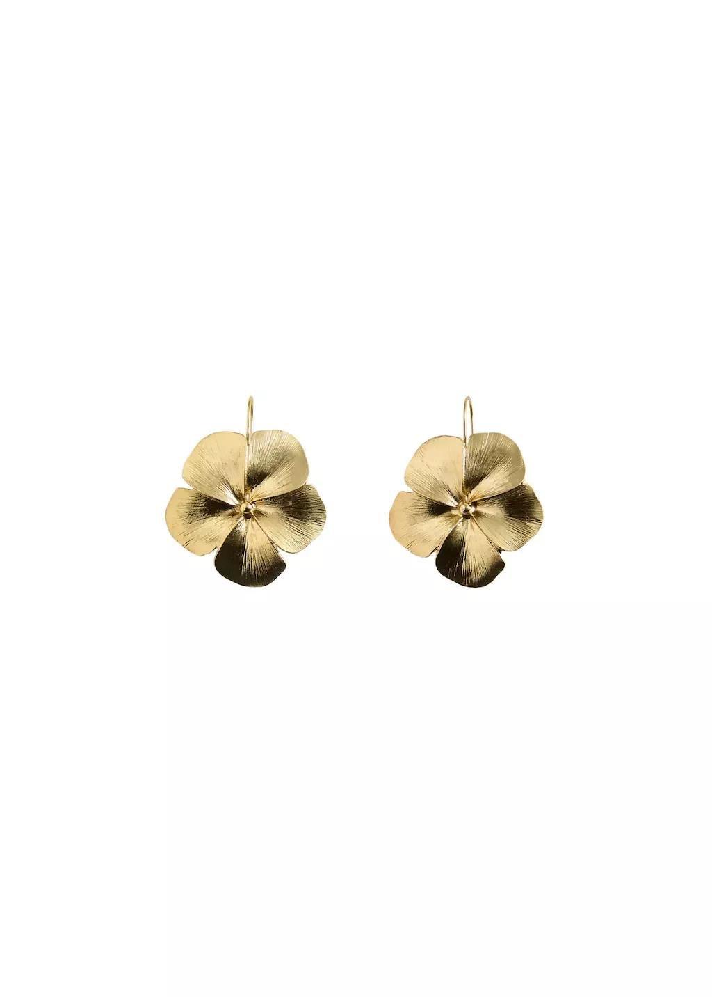Gold Flower Design Earrings, Gold, large image number 2