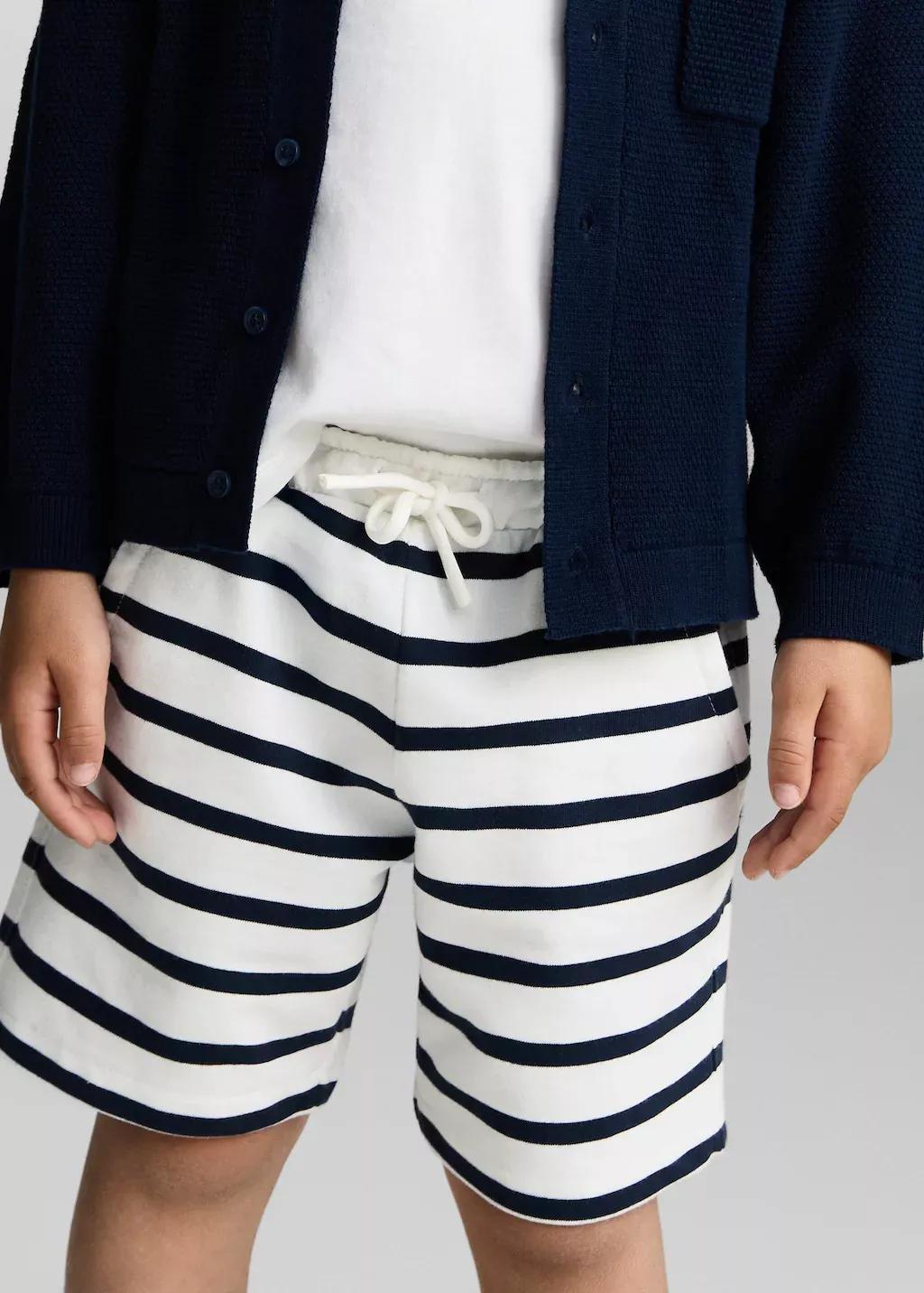 Navy Striped Cotton Bermuda Shorts, Baby Boy, , large image number 1
