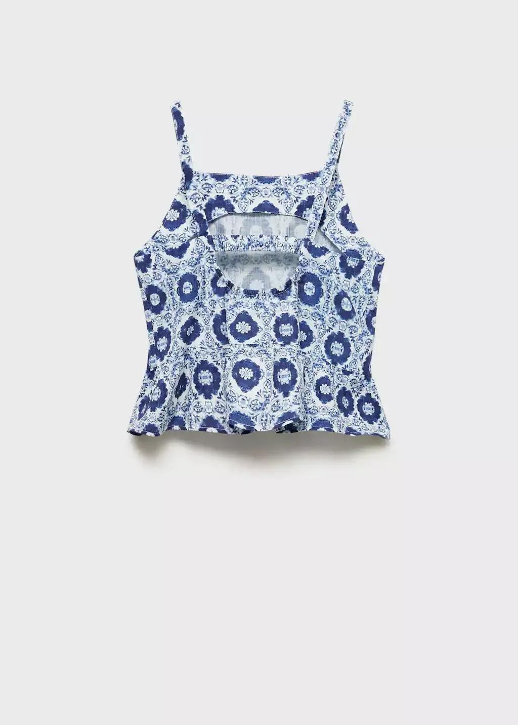 Blue Printed Cotton Blouse, Kids Girl, , medium