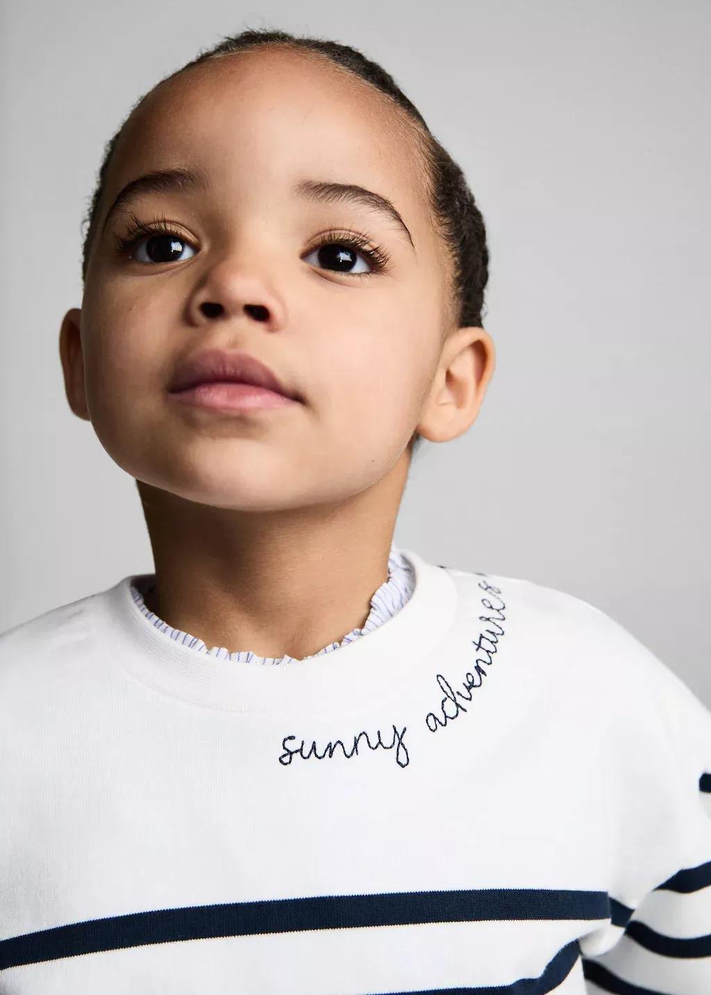 Navy Message Striped Sweatshirt, Baby Girl, , large image number 0