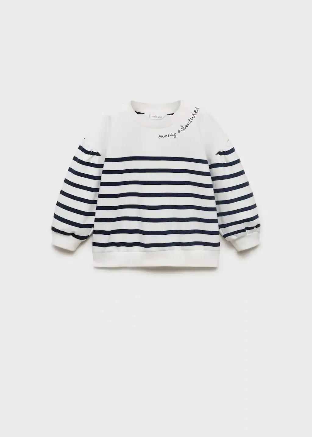 Navy Message Striped Sweatshirt, Baby Girl, , large image number 1