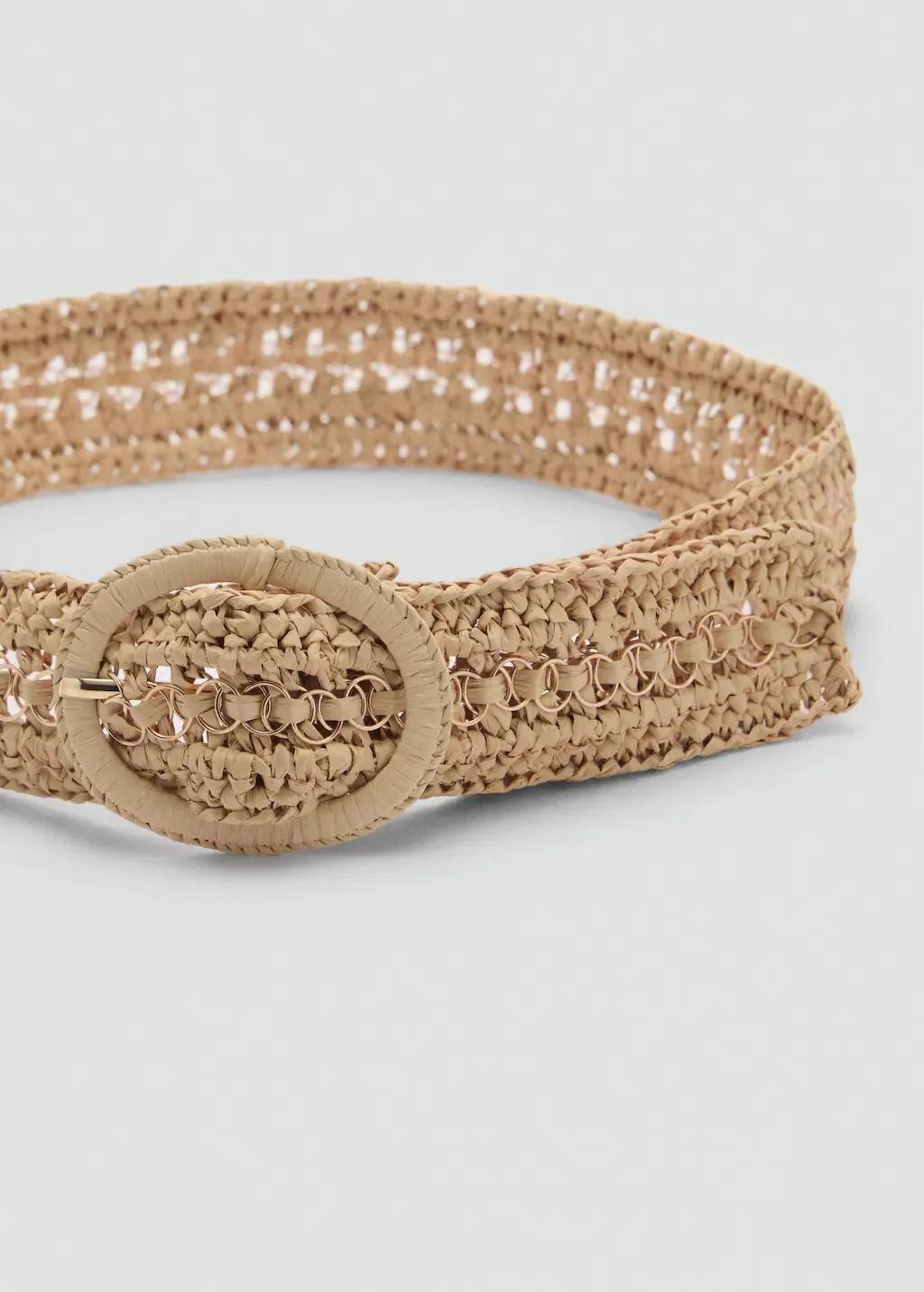 Beige Natural Fibre Belt With Buckle, , medium