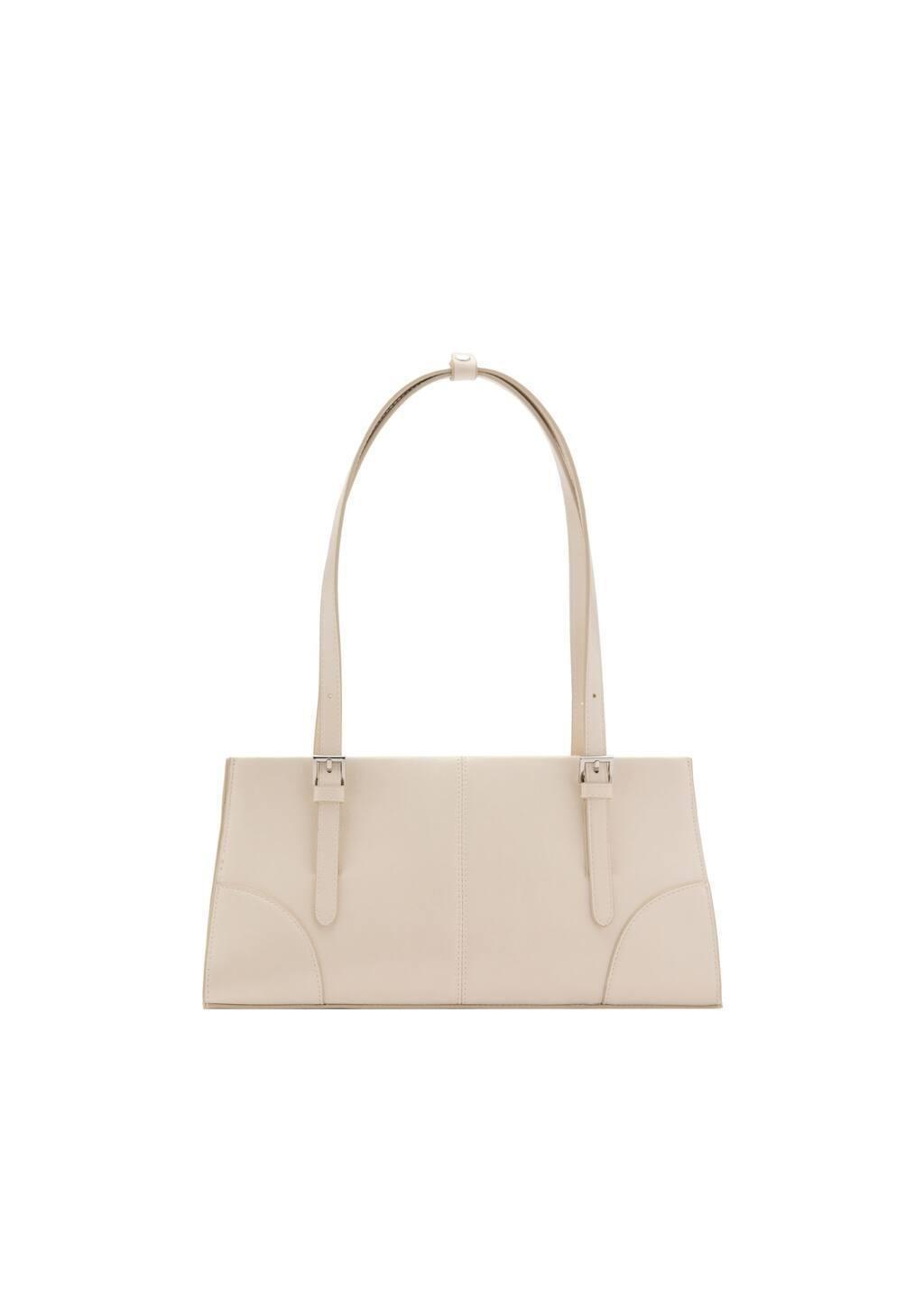 White Shoulder Bag With Buckles, Natural White, large image number 3