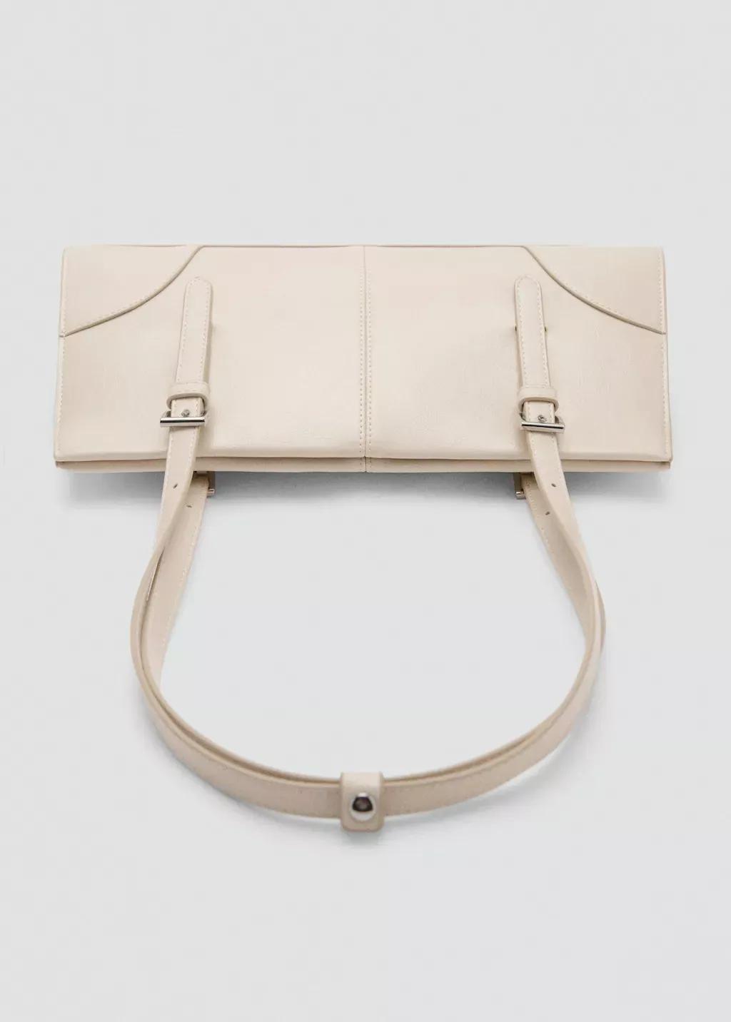 White Shoulder Bag With Buckles, Natural White, large image number 6