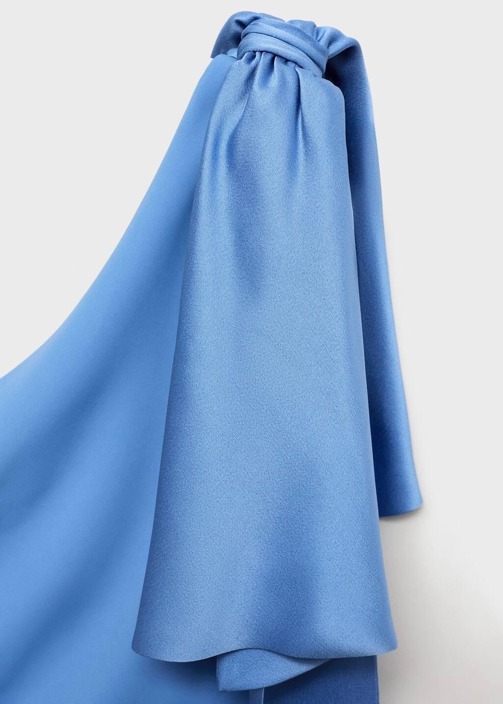 Blue Lt Pastel Draped Satin Dress With Bow Detail, , large image number 2