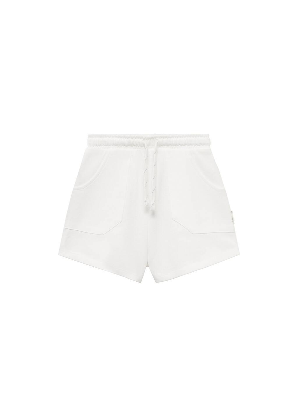 White Cotton Shorts With Elastic Waist, Kids Girl, , medium