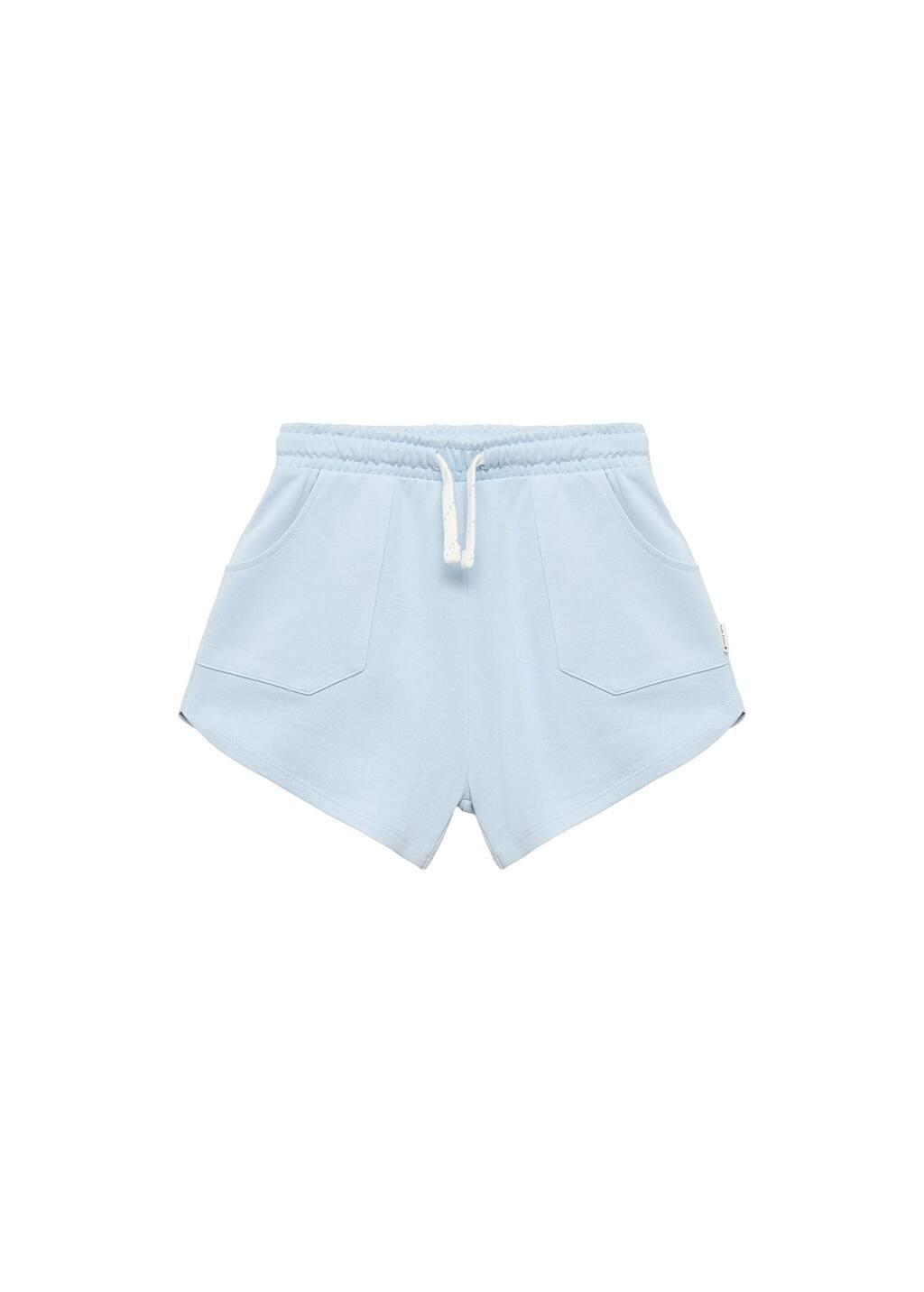 Blue Lt Pastel Cotton Shorts With Elastic Waist, Kids Girl, , large image number 0