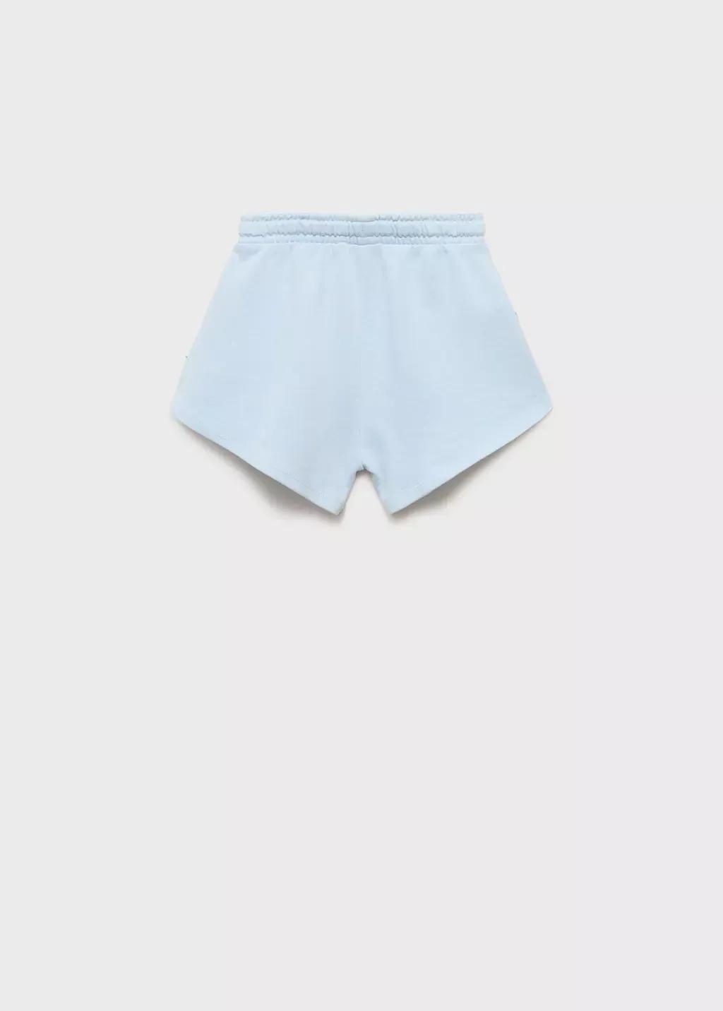 Blue Lt Pastel Cotton Shorts With Elastic Waist, Kids Girl, , large image number 1