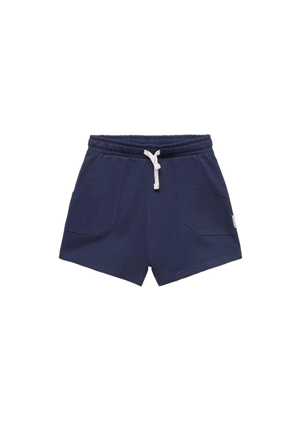Navy Cotton Shorts With Elastic Waist, Kids Girl, , medium