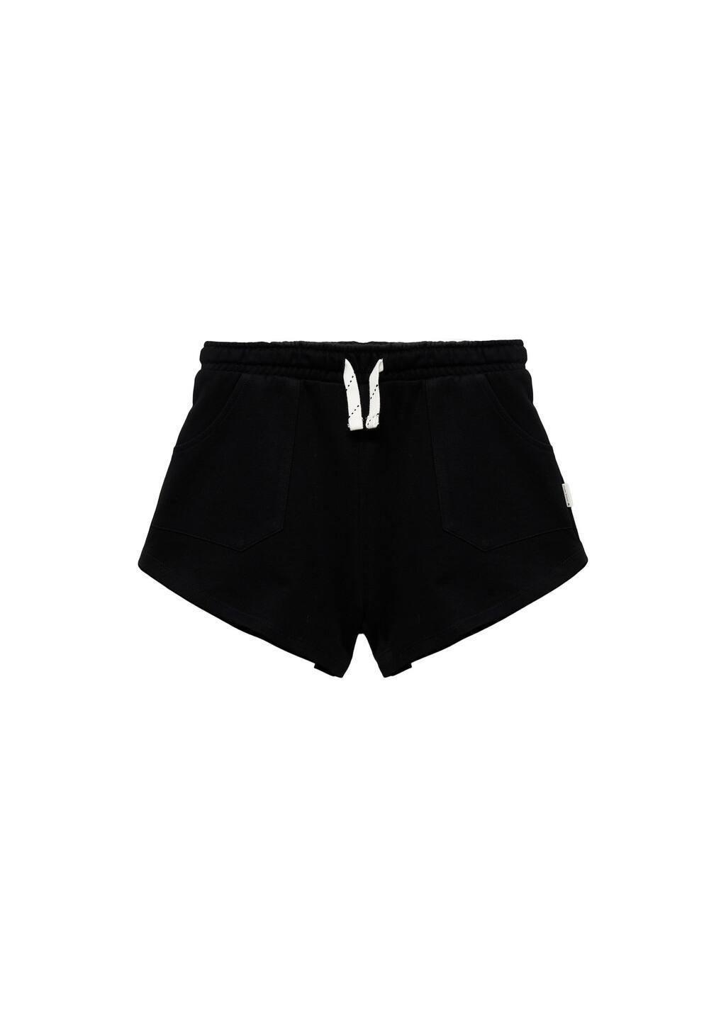 Black Cotton Shorts With Elastic Waist, Kids Girl, , medium