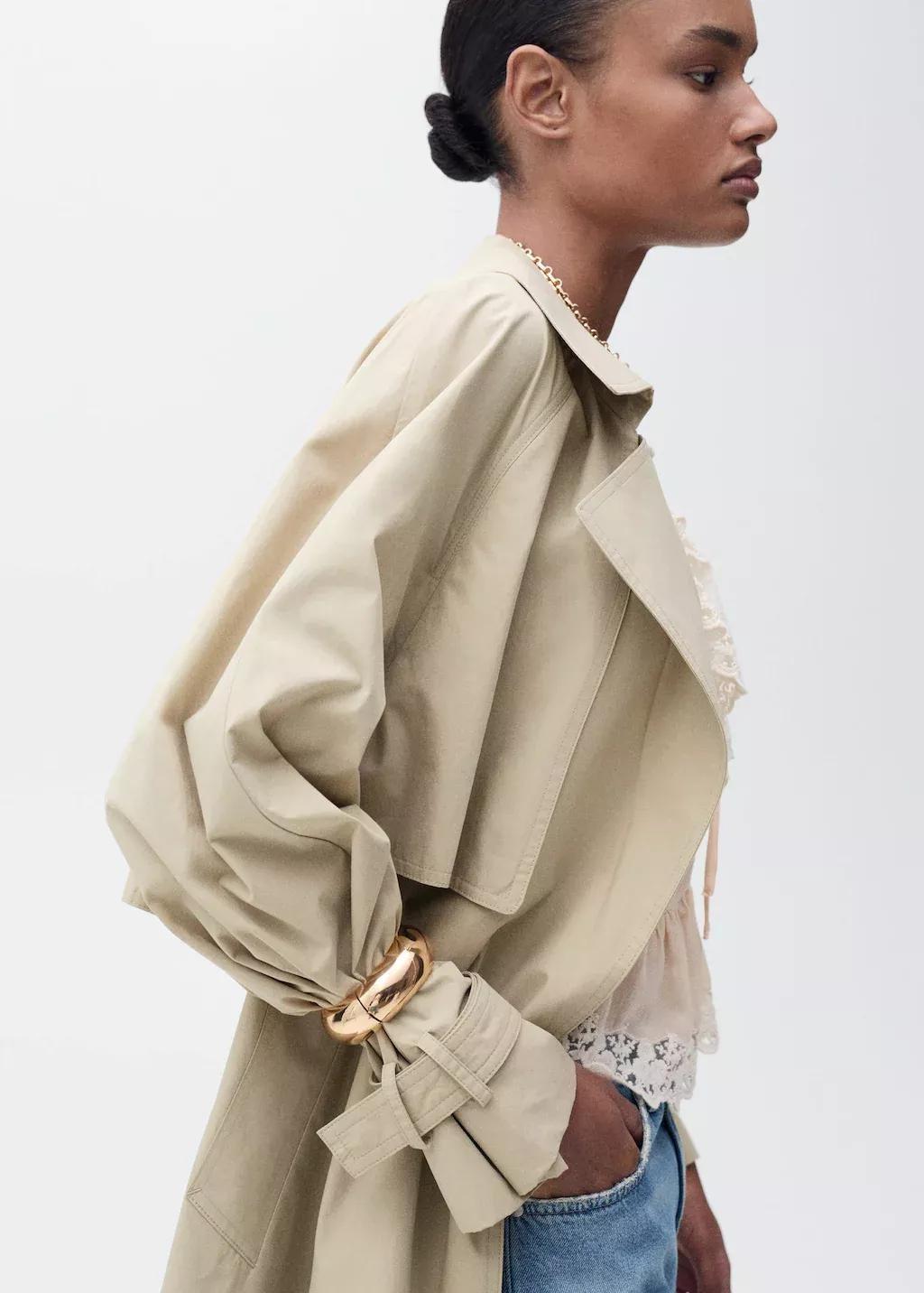 Beige Cotton Trench Coat With Belt, , medium