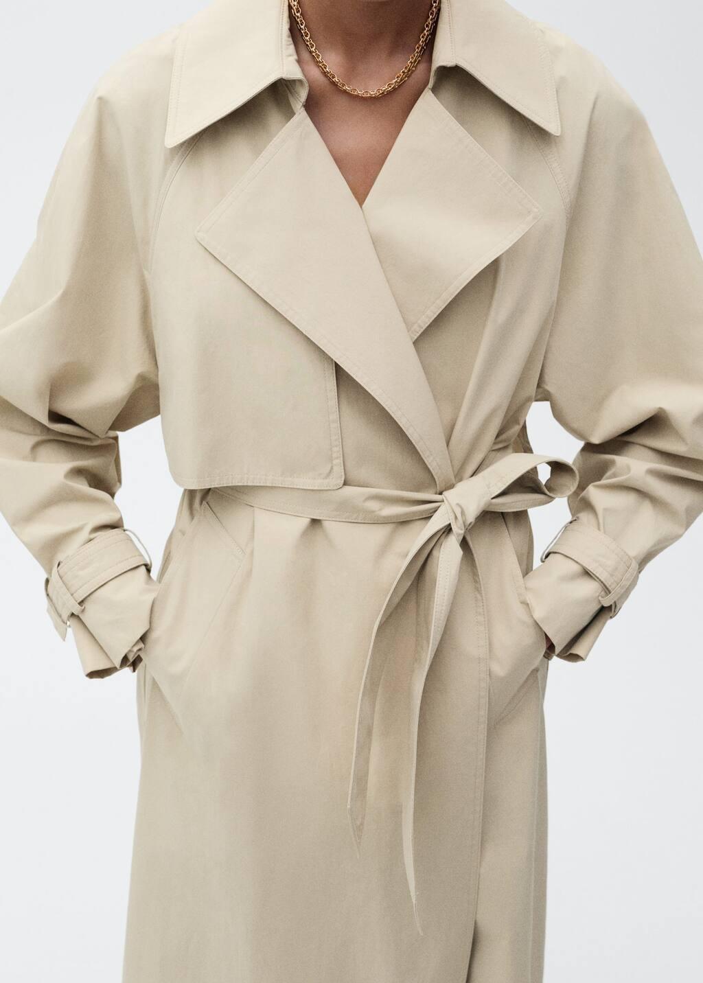 Beige Cotton Trench Coat With Belt, , large image number 4
