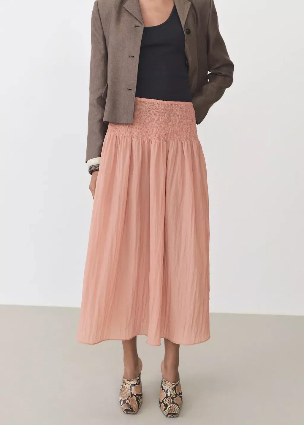 Pink Lt Pastel Gathered Midi-Skirt With Panels, , medium
