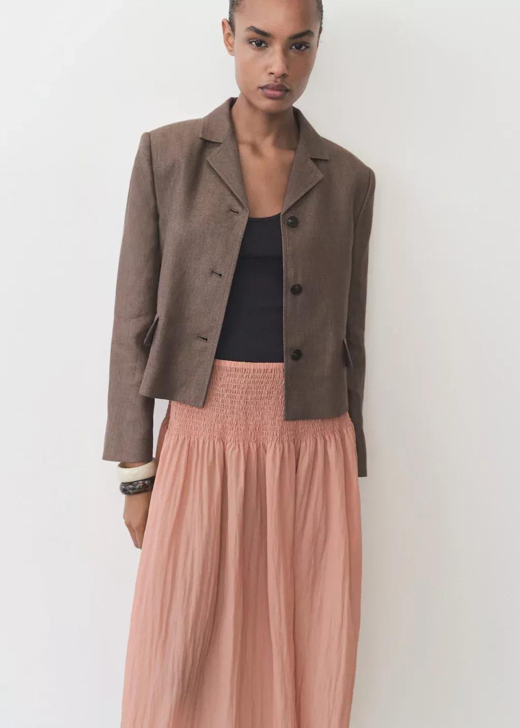Pink Lt Pastel Gathered Midi-Skirt With Panels, , large image number 1